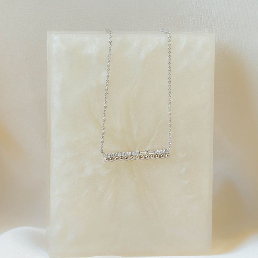 Jewelry Malka Diamonds | 14Kw .12Ctw Round & Baguette-Cut Diamond Bar Necklace By Uneek Jewelry