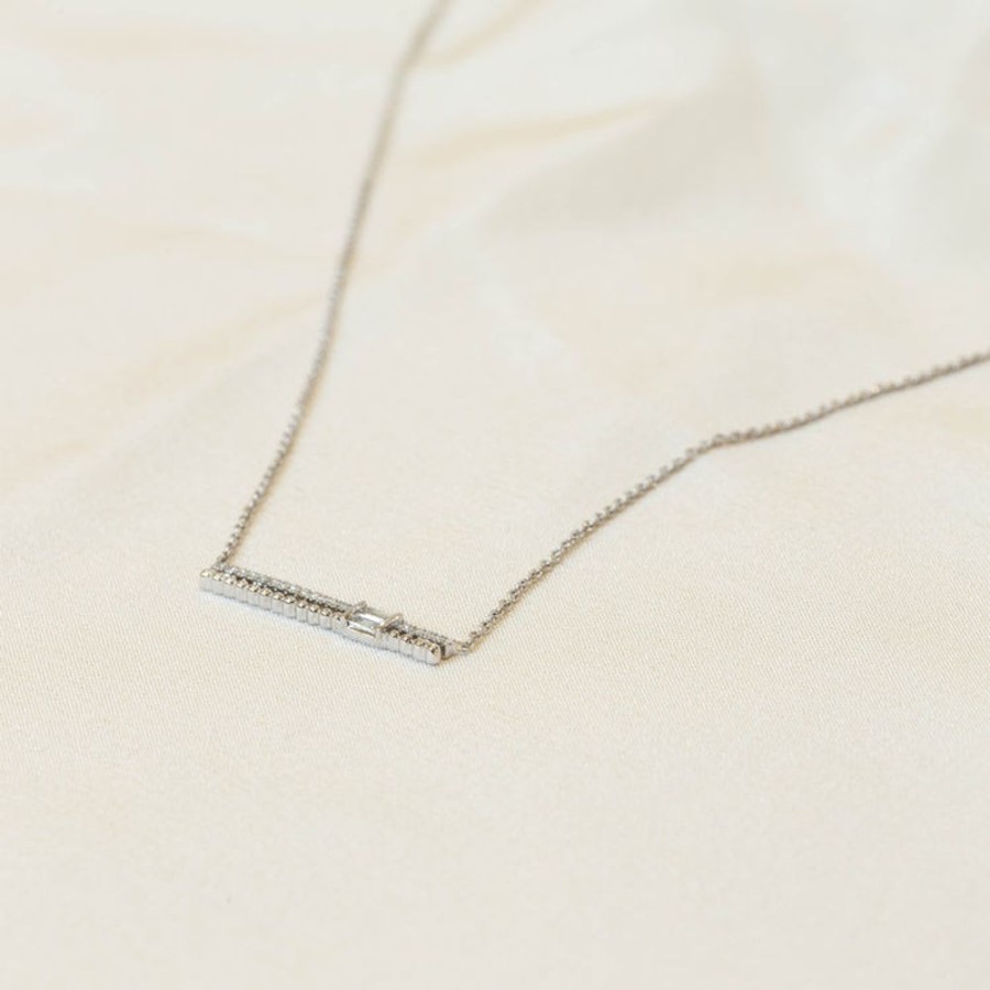 Jewelry Malka Diamonds | 14Kw .12Ctw Round & Baguette-Cut Diamond Bar Necklace By Uneek Jewelry
