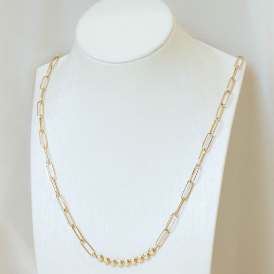 Jewelry Malka Diamonds | Bezel Diamond & Paper Clip Necklace