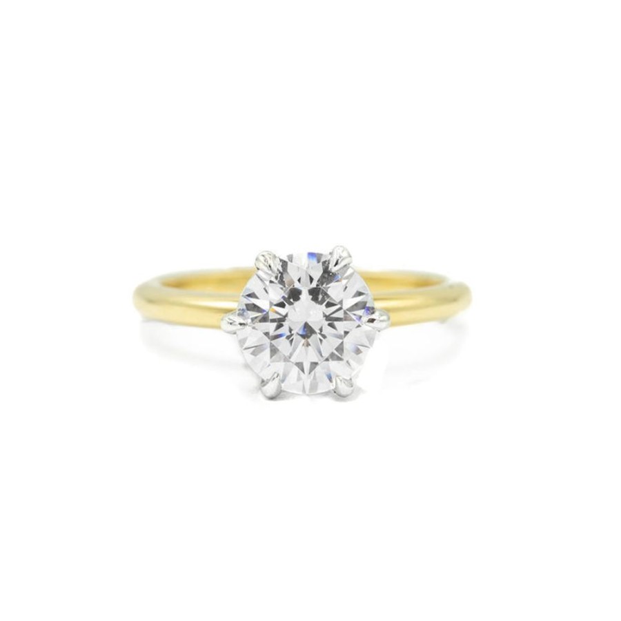 Classic Bridal Malka Diamonds | 14K Yellow Gold 6-Prong Cathedral Ring