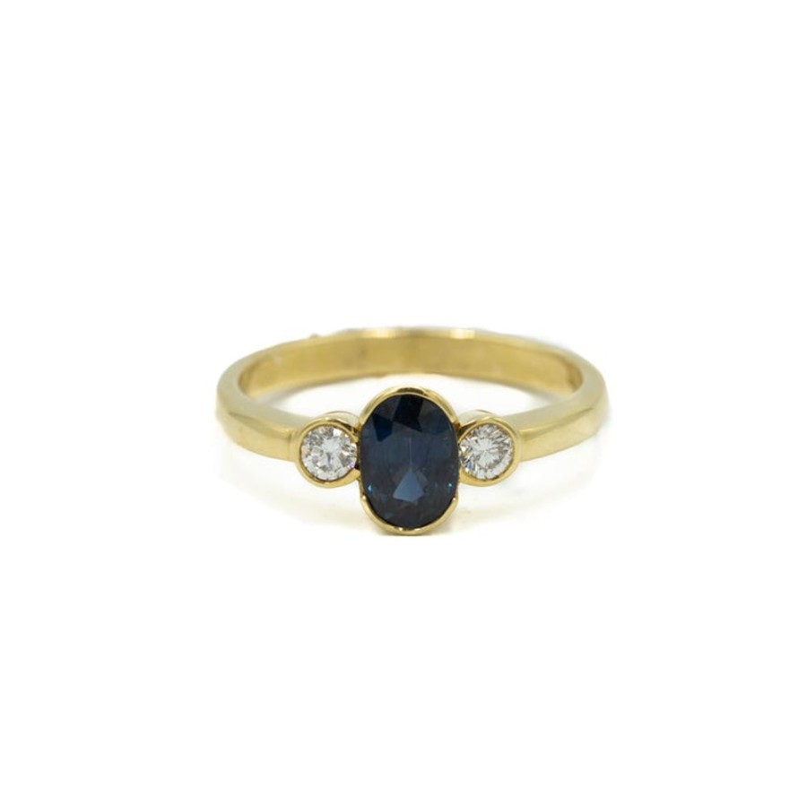 Alternative & Unique Malka Diamonds | 1.00Ct 3-Stone Oval-Shaped Sapphire & Diamond Bezel Ring