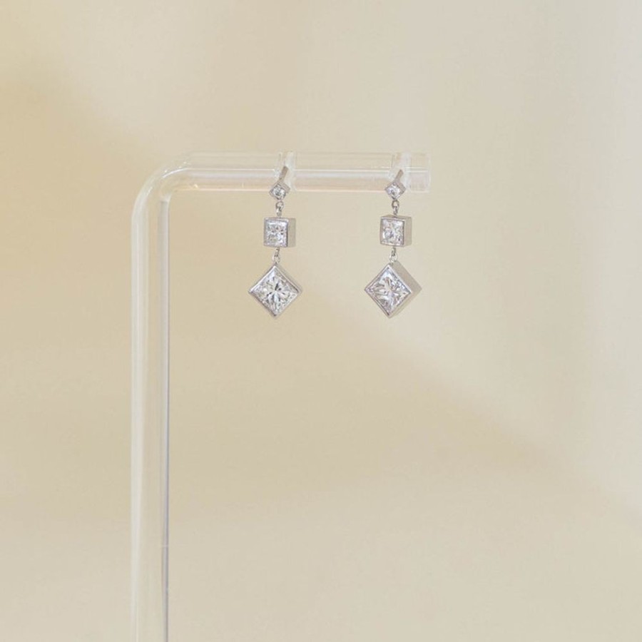 Jewelry Malka Diamonds | 1.12Ctw Triple Diamond Bezel Dangle Earrings