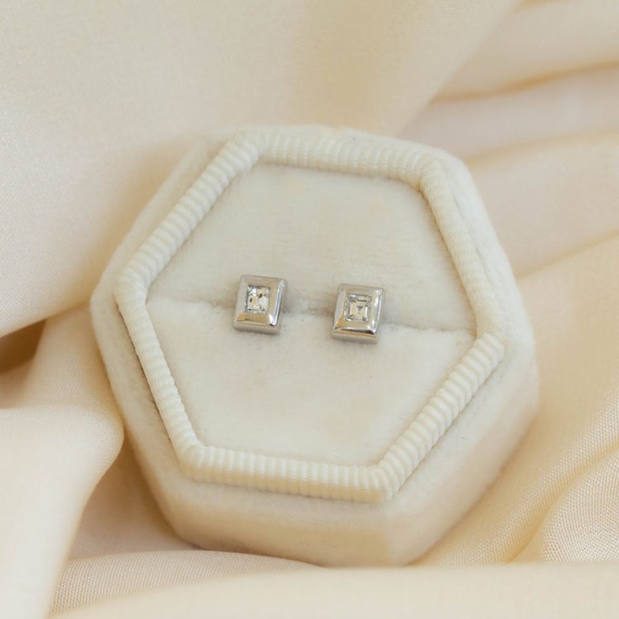 Jewelry Diane Mitchell | 18Kw Asscher Diamond Bezel Earrings