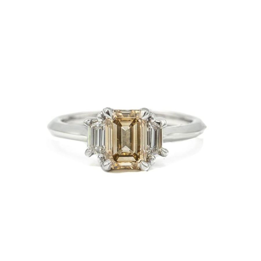 Alternative & Unique Malka Diamonds | Platinum 1.31Ct Emerald-Cut Champagne Diamond Ring