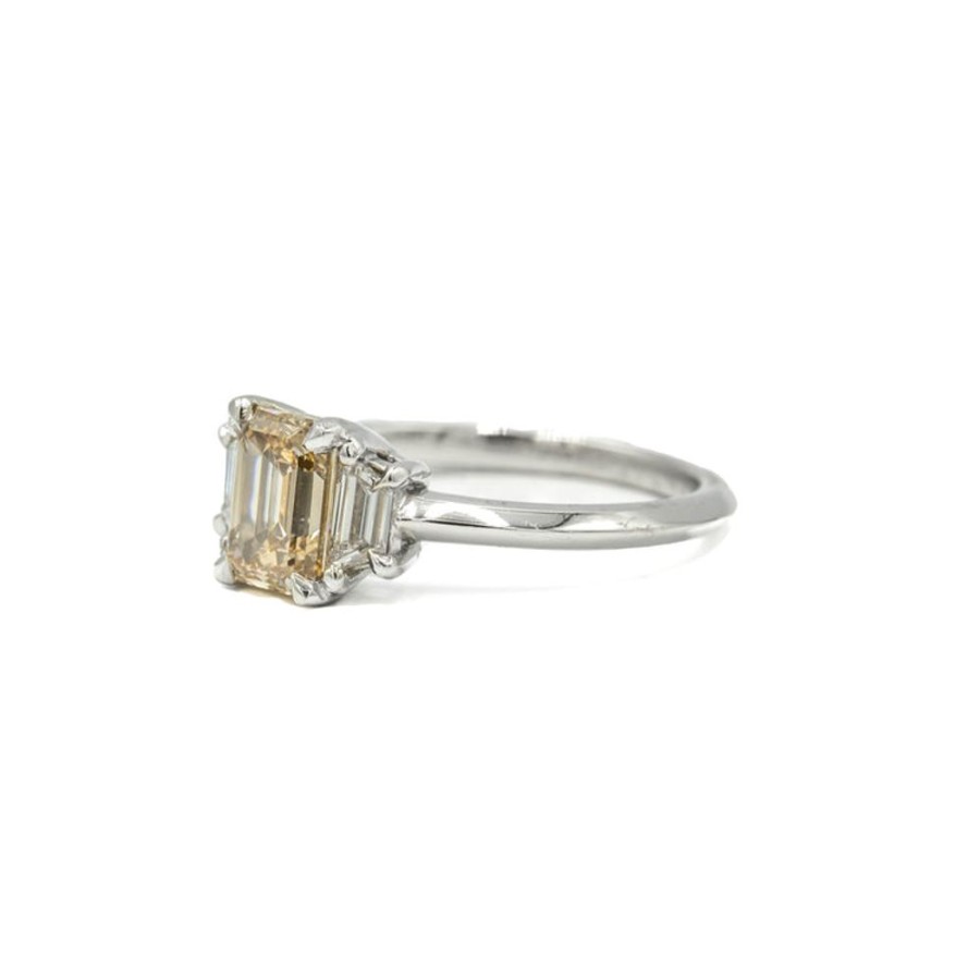 Alternative & Unique Malka Diamonds | Platinum 1.31Ct Emerald-Cut Champagne Diamond Ring