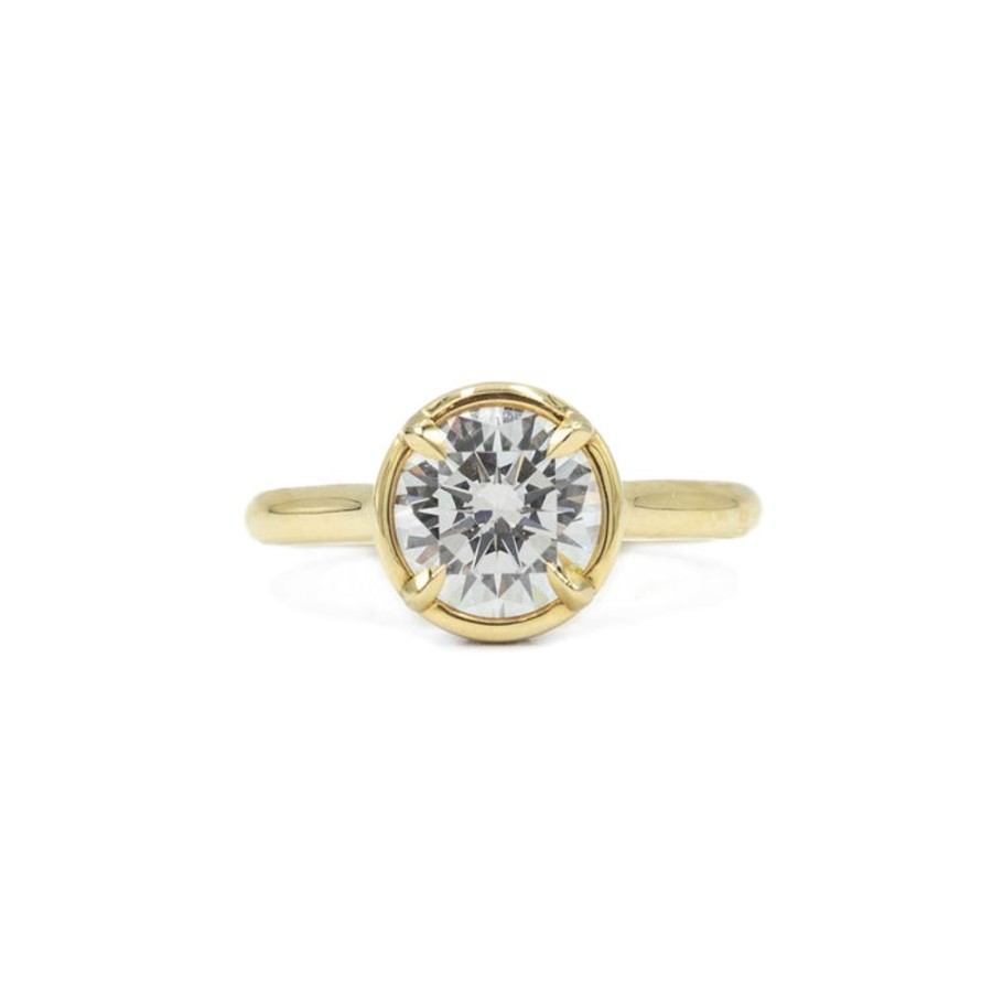 Classic Bridal Uneek | 14Ky Round Hidden Halo Bezel Diamond Ring