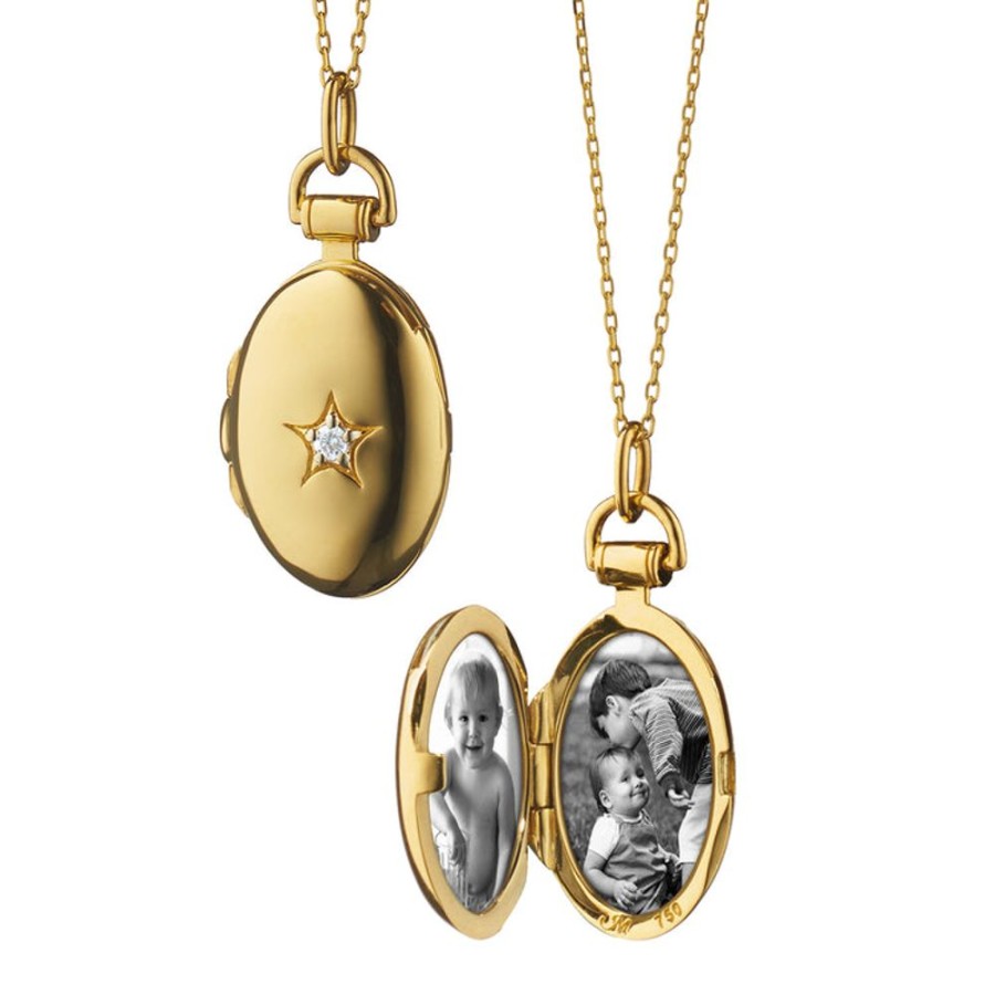 Jewelry Monica Rich Kosann | 18Ky Petite Oval Diamond Star Locket Necklace By Monica Rich Kosann