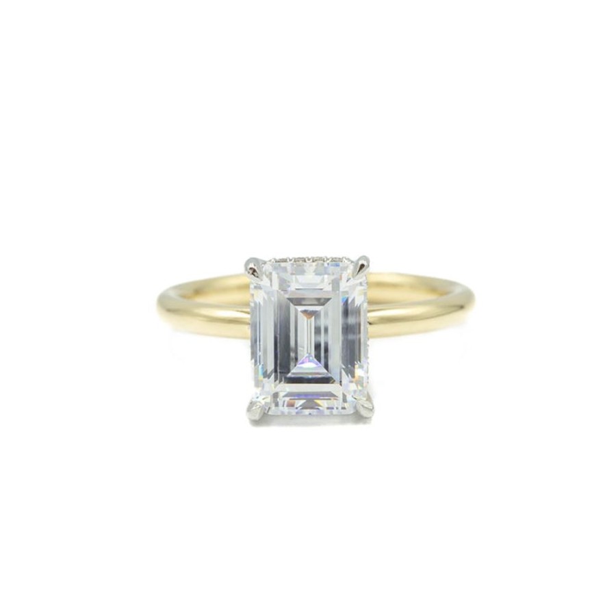 Classic Bridal Malka Diamonds | 14K Yellow Gold 4-Prong Emerald-Cut Cathedral With Platinum Hidden Hal