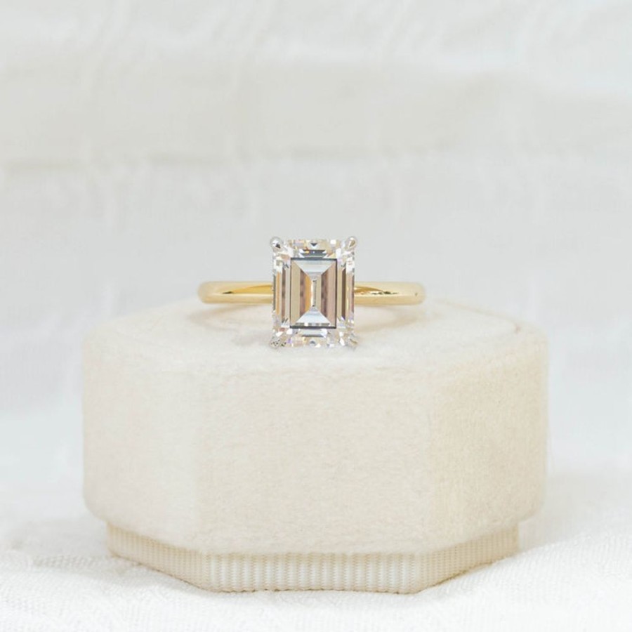 Classic Bridal Malka Diamonds | 14K Yellow Gold 4-Prong Emerald-Cut Cathedral With Platinum Hidden Hal