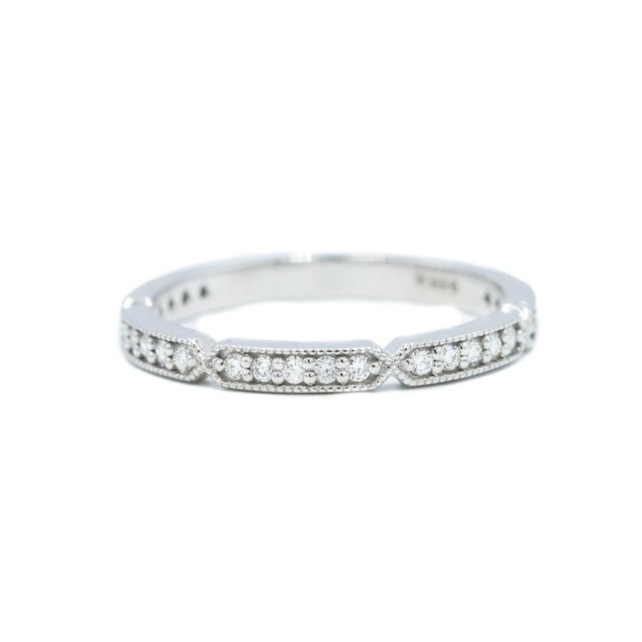 Stackable Rings Malo | 14Kw Diamond Bar Millgrain Band