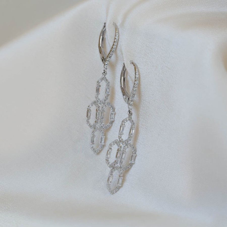 Jewelry Malka Diamonds | 14W Chandelier Diamond Dangle Earrings